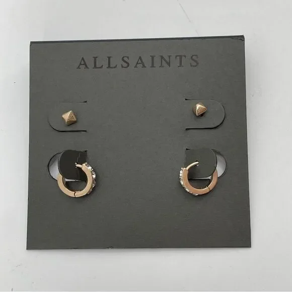 ~All Saints Mini Huggie & Stud Earrings Set NWT Bundle - Picture 2 of 5